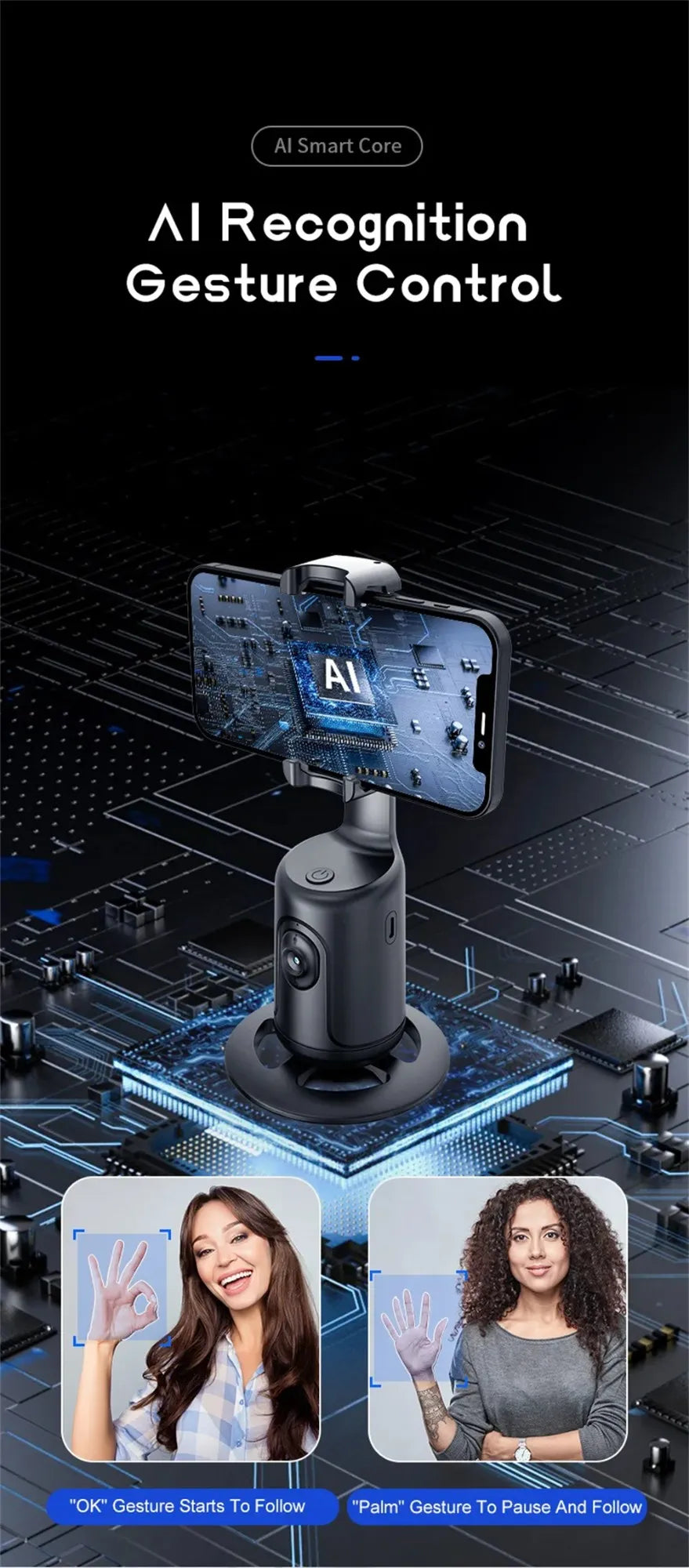 SnapStand Pro – Smart 360° AI Face Tracking Gimbal