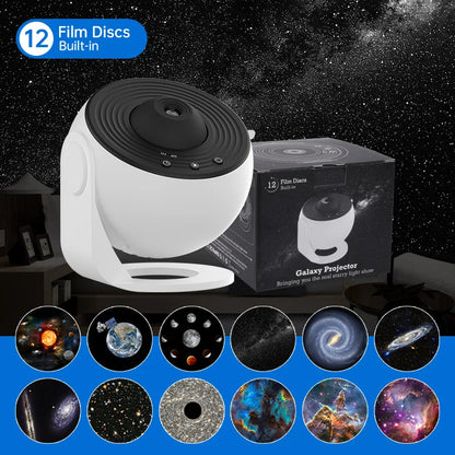 12-in-1 Galaxy Projector Night Light | 360° Rotating Planetarium Lamp